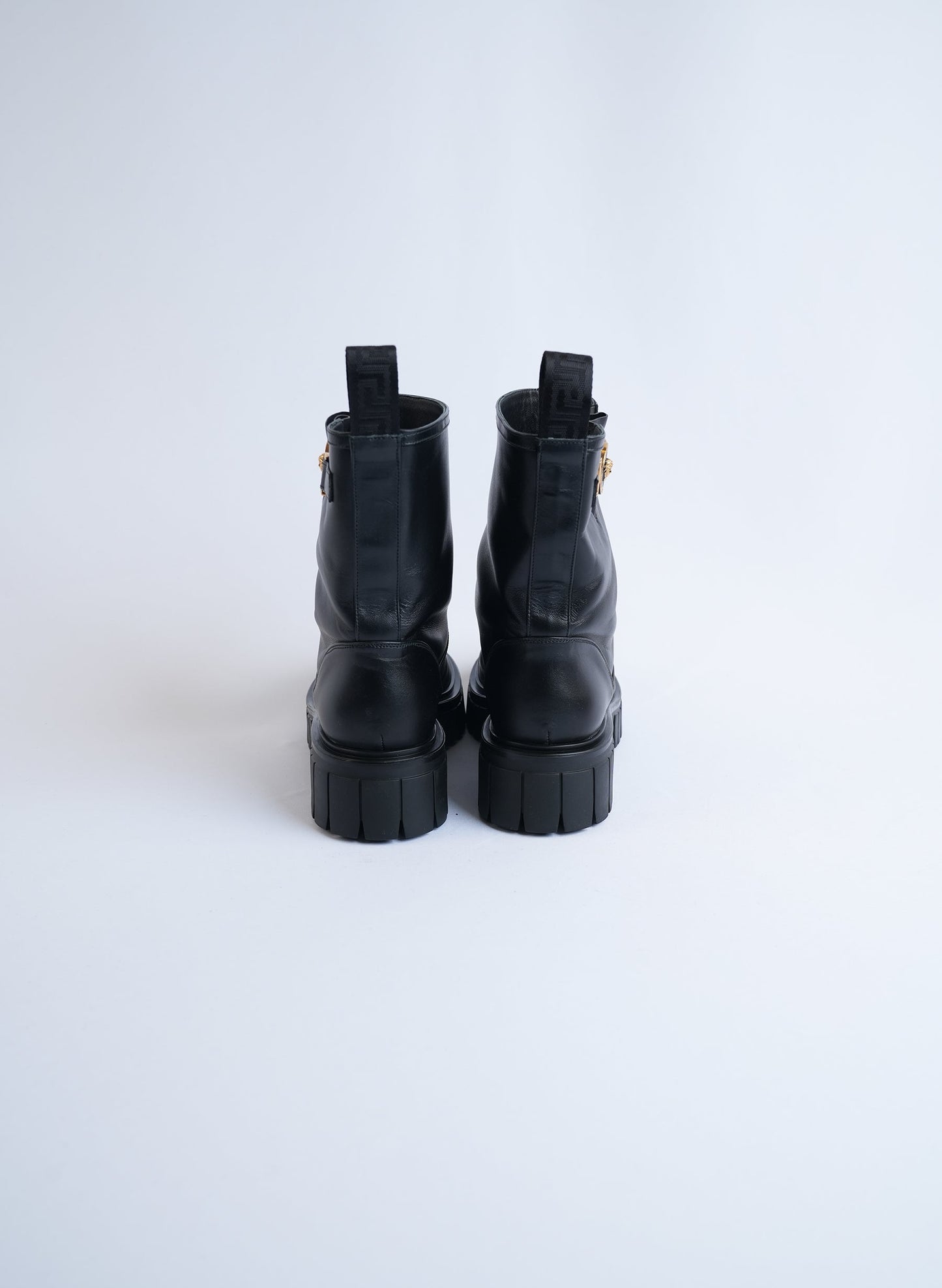 Versace Leather Medusa Combat Boots