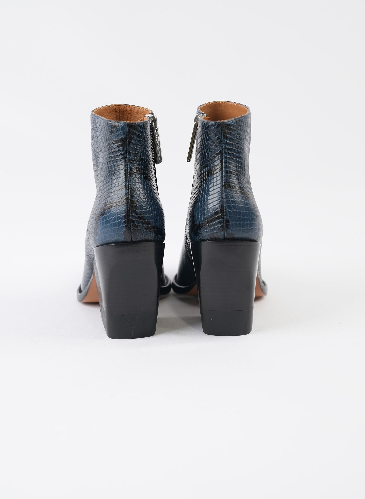 Chloe Blue Rylee Embossed Ankle Boots