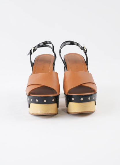 Prada Two Tone Criss Cross Platform Sandals