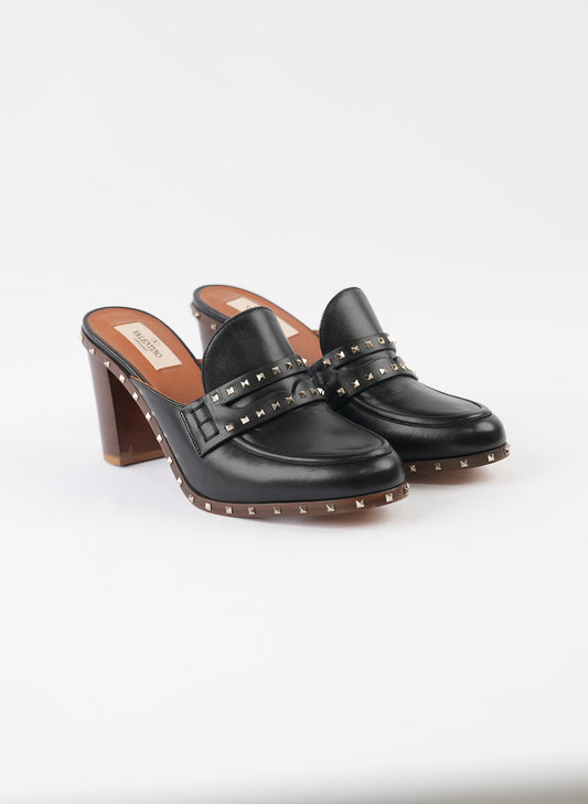Valentino Black Soul Rockstud Loafer Mules