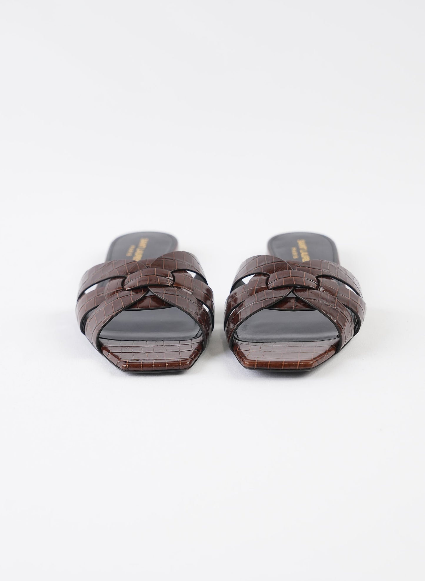 Saint Laurent Tribute Croc Embossed Slide Sandals