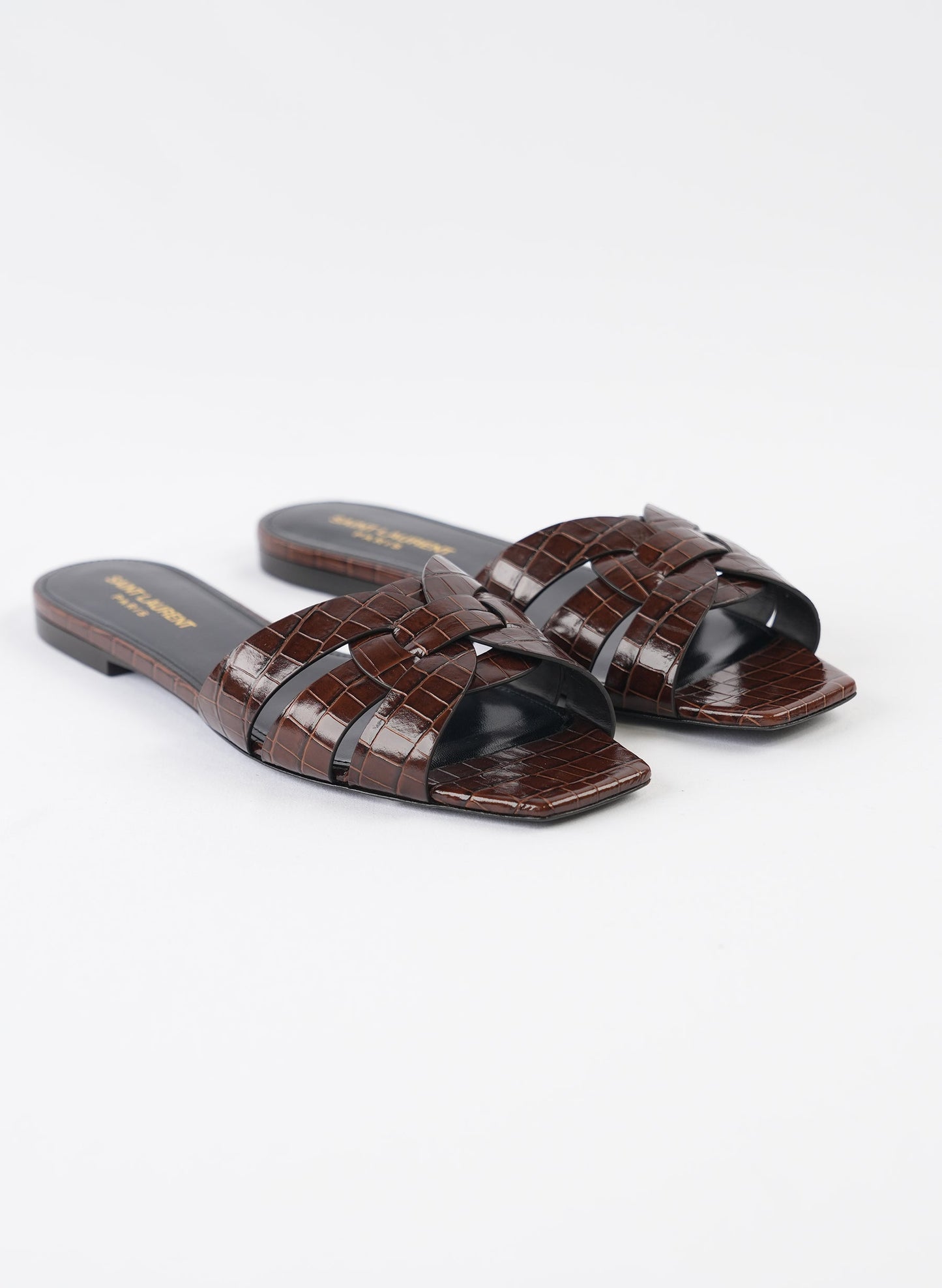Saint Laurent Tribute Croc Embossed Slide Sandals