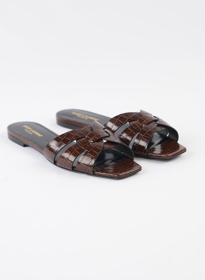 Saint Laurent Tribute Croc Embossed Slide Sandals