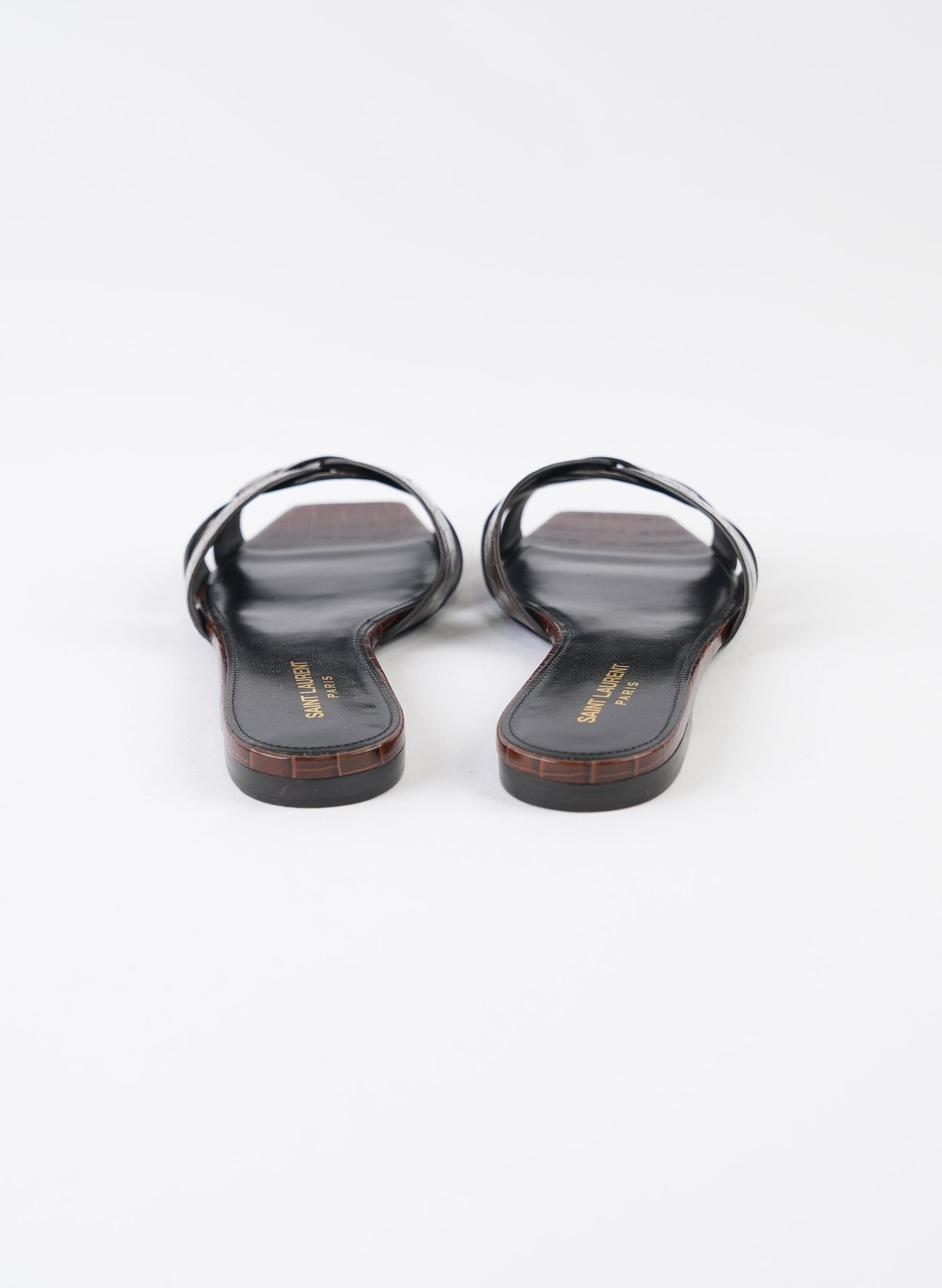Saint Laurent Tribute Croc Embossed Slide Sandals