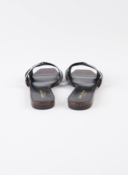 Saint Laurent Tribute Croc Embossed Slide Sandals