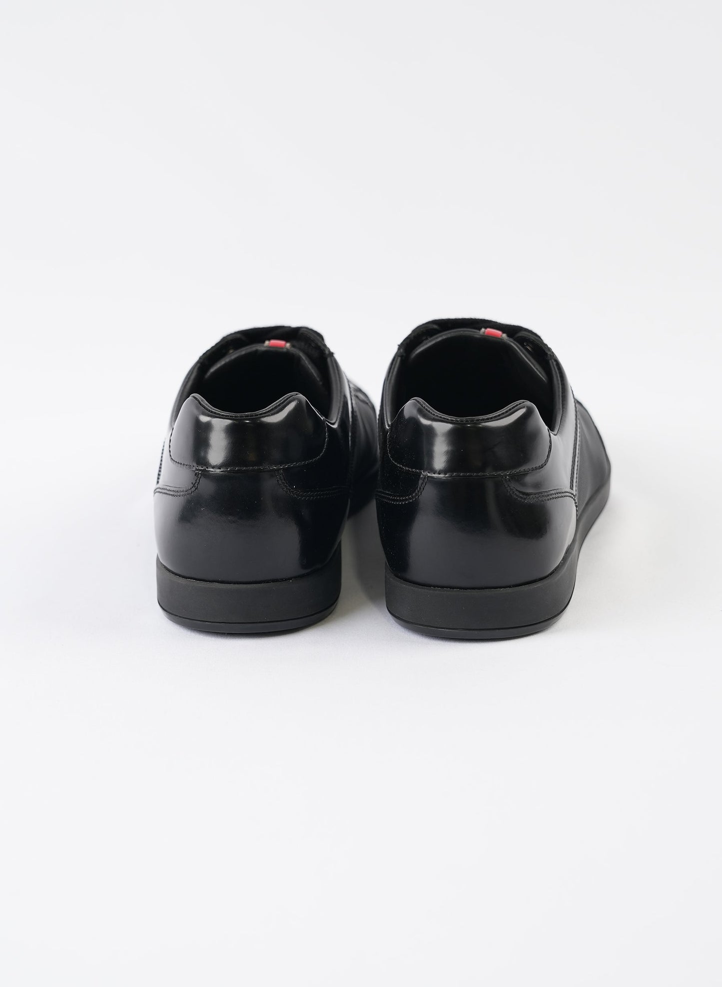 Prada Line Rossa Low Top Black Leather Sneakers