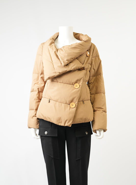 Max Mara Brown Shawl Collar Puffer Jacket