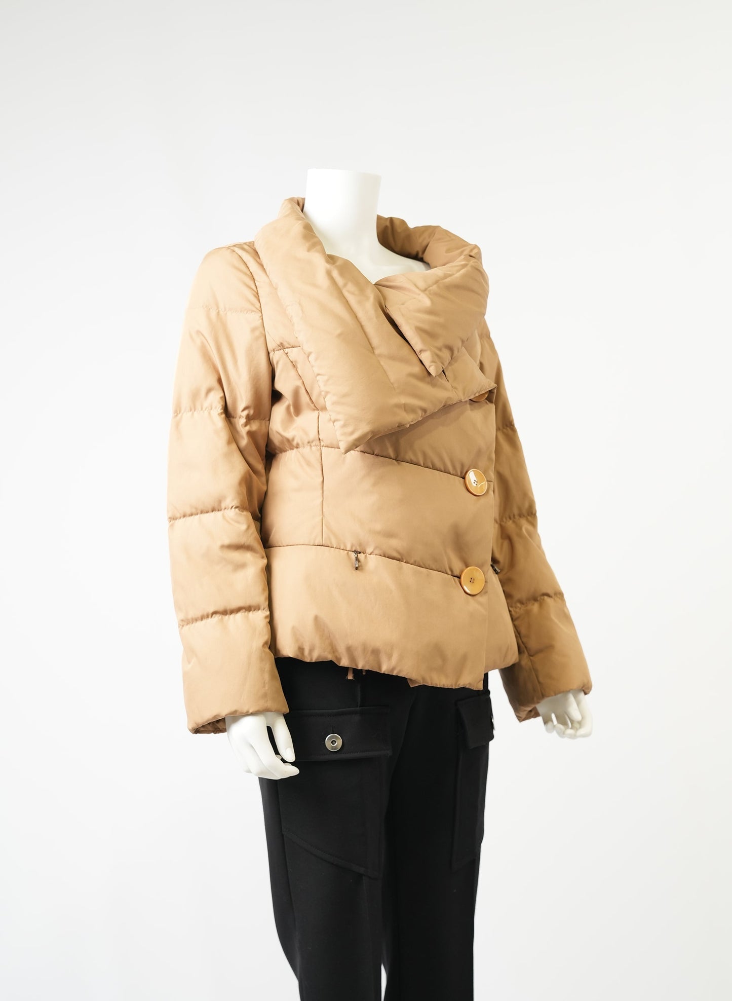 Max Mara Brown Shawl Collar Puffer Jacket