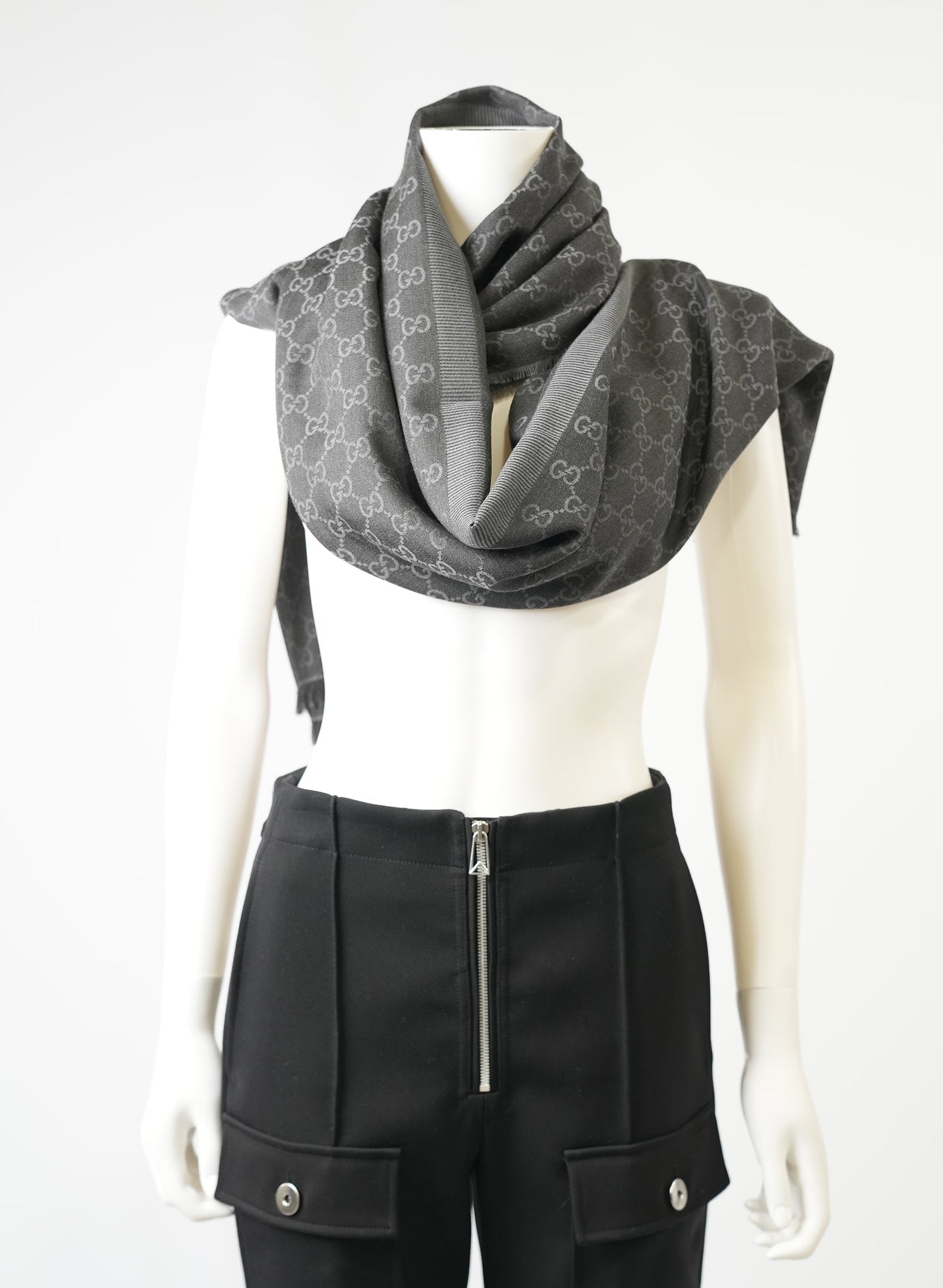 Gucci Grey Wool GG Guccissima Scarf