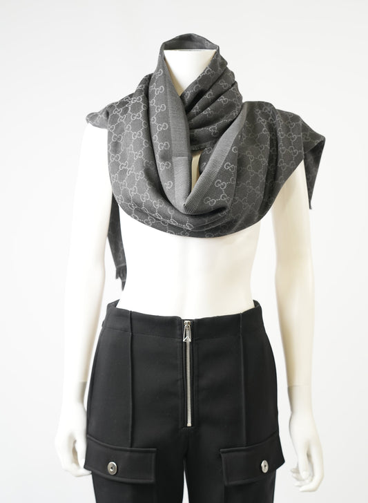 Gucci Grey Wool GG Guccissima Scarf