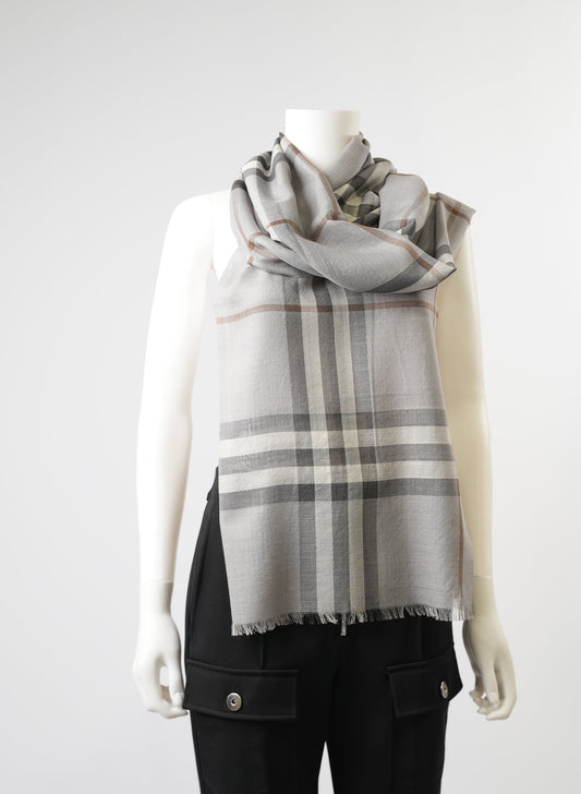 Burberry Grey Plaid Print Scarf