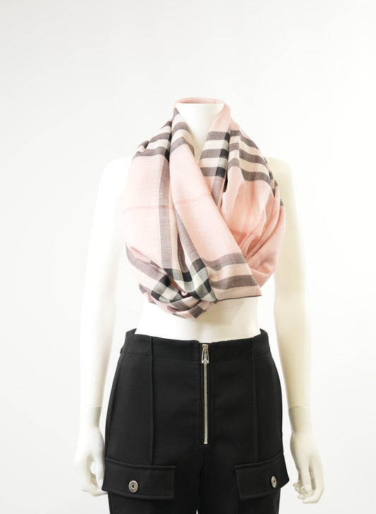 Burberry Pink Check Wool Silk Plaid Print Scarf