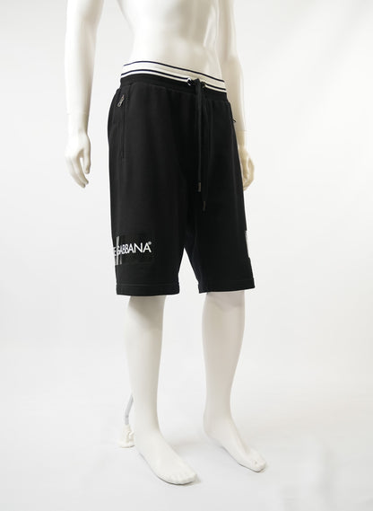 Dolce and Gabbana Black Heart Embroidered Drawstring Shorts