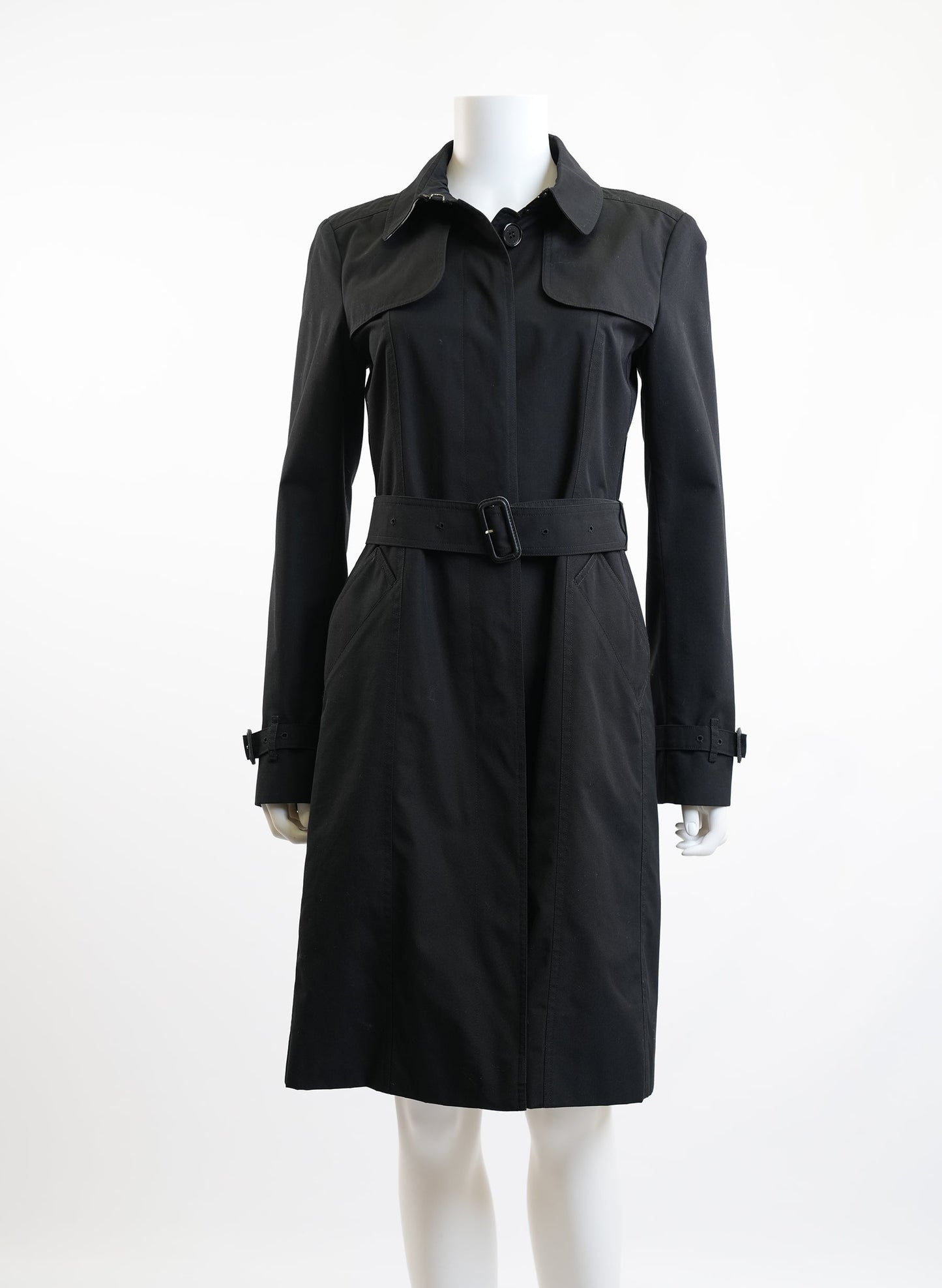 Burberry Black Knee Length Trench Coat