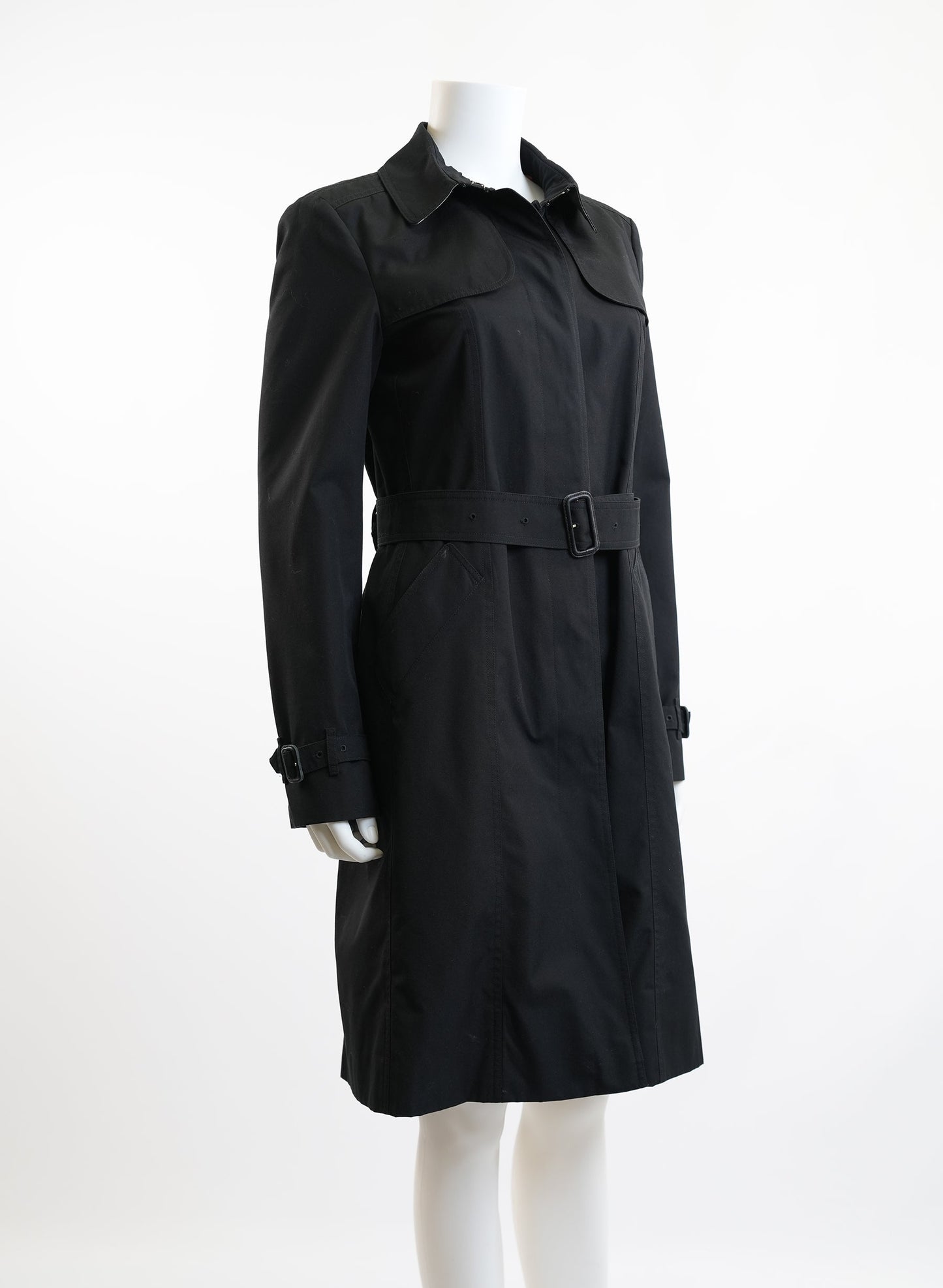Burberry Black Knee Length Trench Coat