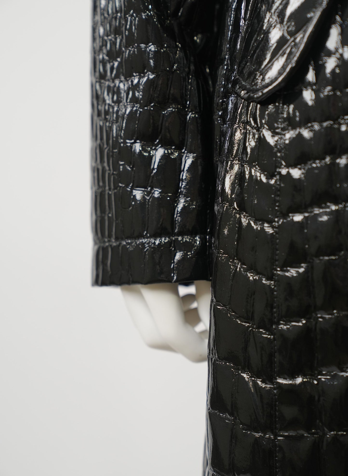 Akris Crocodile Black Patent Faux Leather Trench Coat