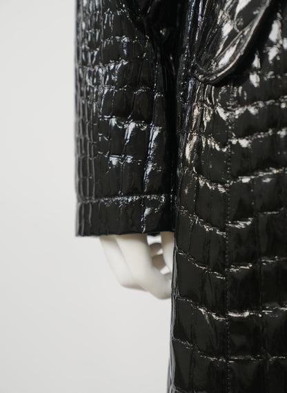 Akris Crocodile Black Patent Faux Leather Trench Coat