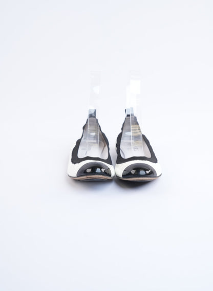 Chanel Black & White Patent Leather Ballet Flats