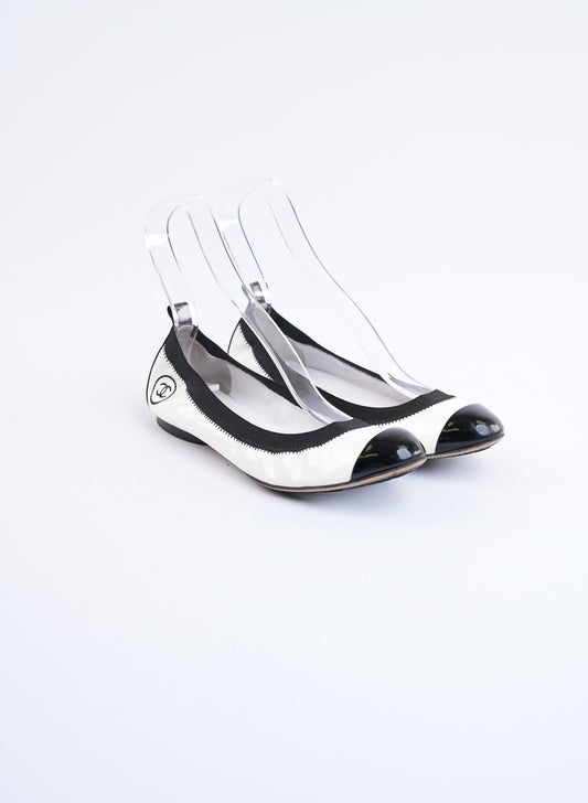 Chanel Black & White Patent Leather Ballet Flats