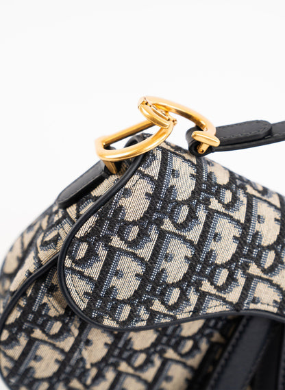 Christian Dior Navy Oblique Canvas Saddle Mini Bag
