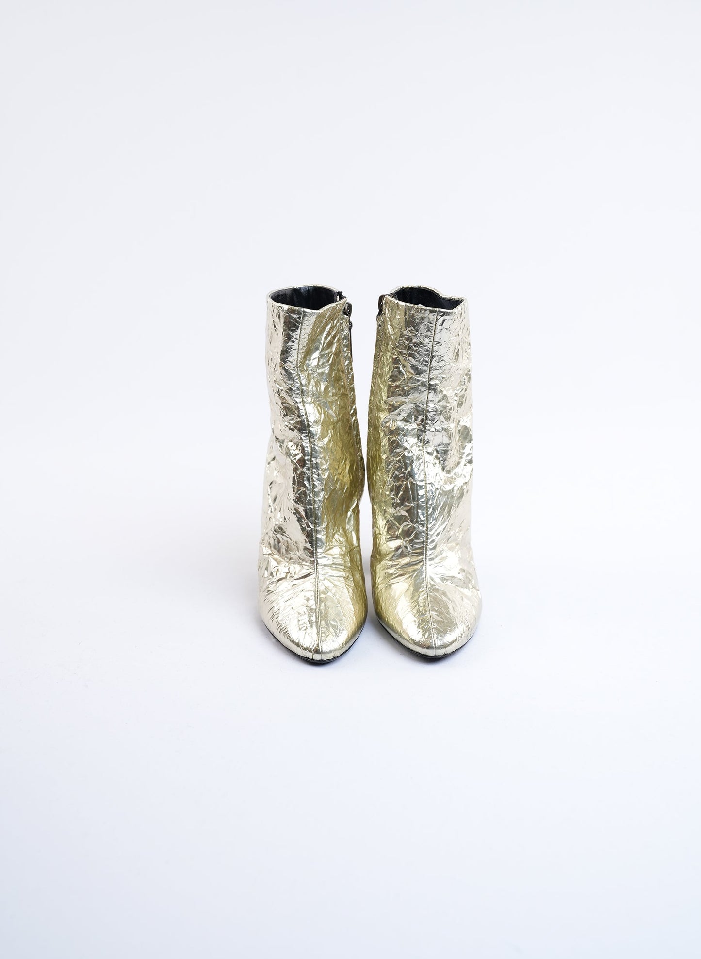 Saint Laurent Lou Crinkle Metallic Ankle Boots