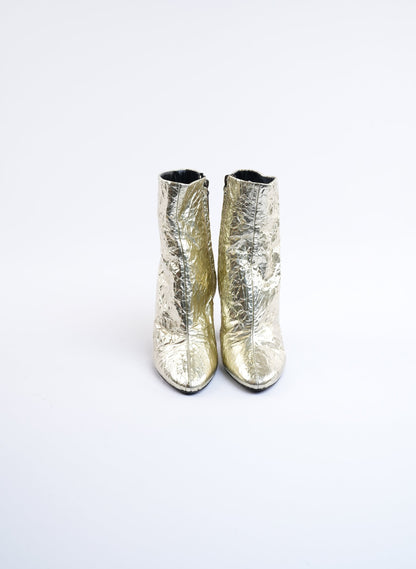 Saint Laurent Lou Crinkle Metallic Ankle Boots
