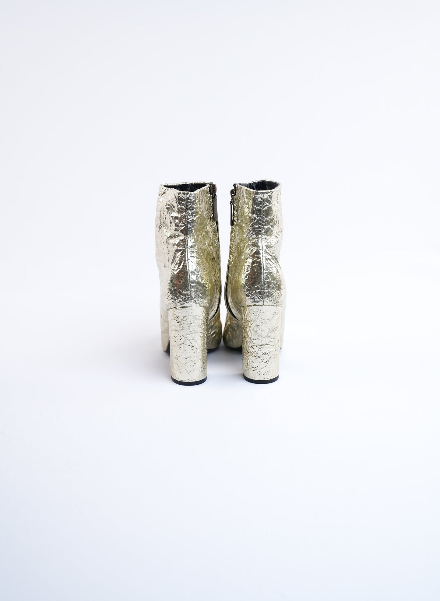 Saint Laurent Lou Crinkle Metallic Ankle Boots