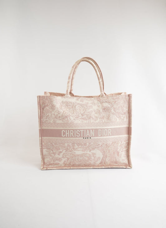 Christian Dior Pink Embroidered Toile De Jouy Book Tote Bag