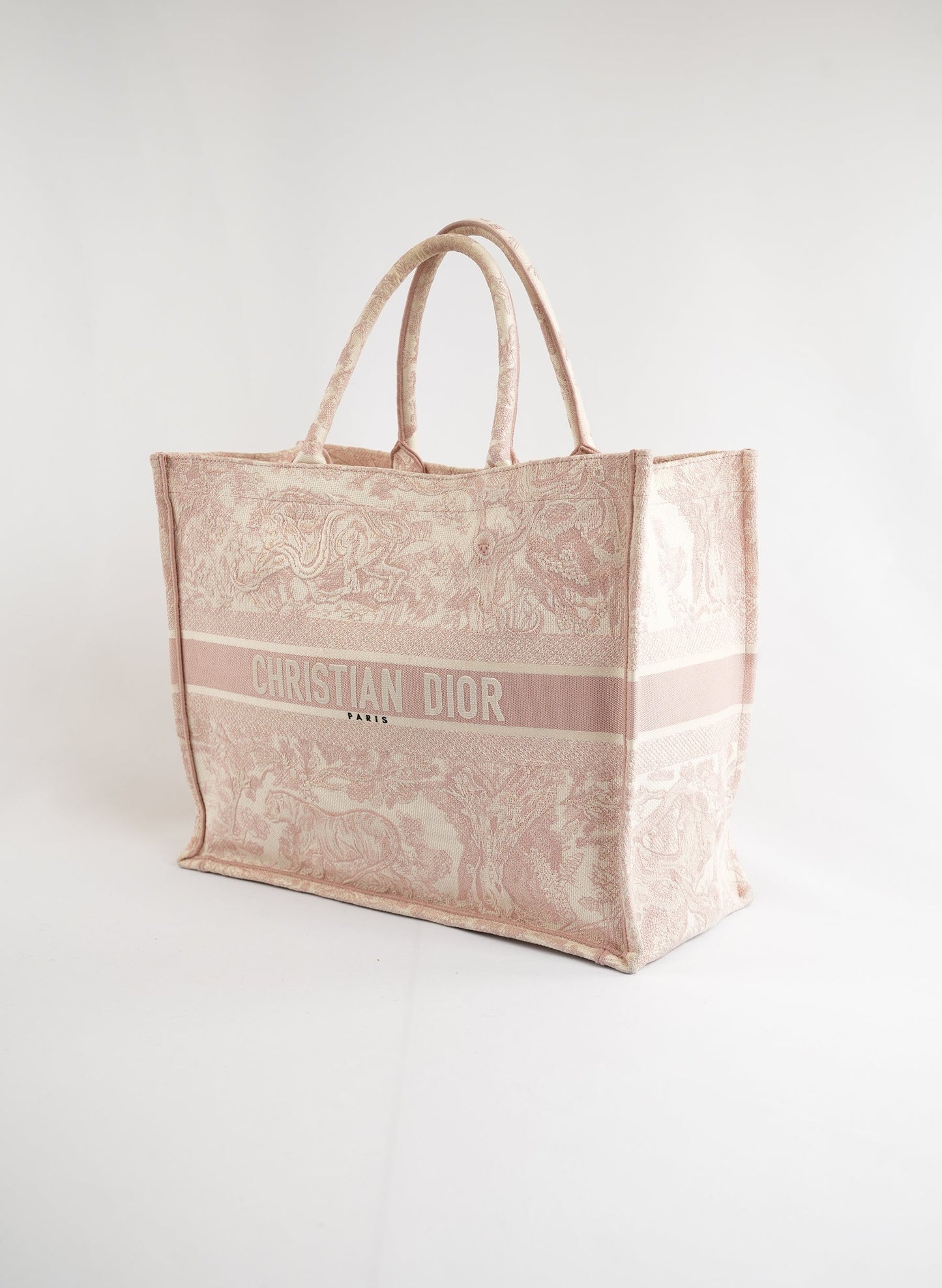 Christian Dior Pink Embroidered Toile De Jouy Book Tote Bag