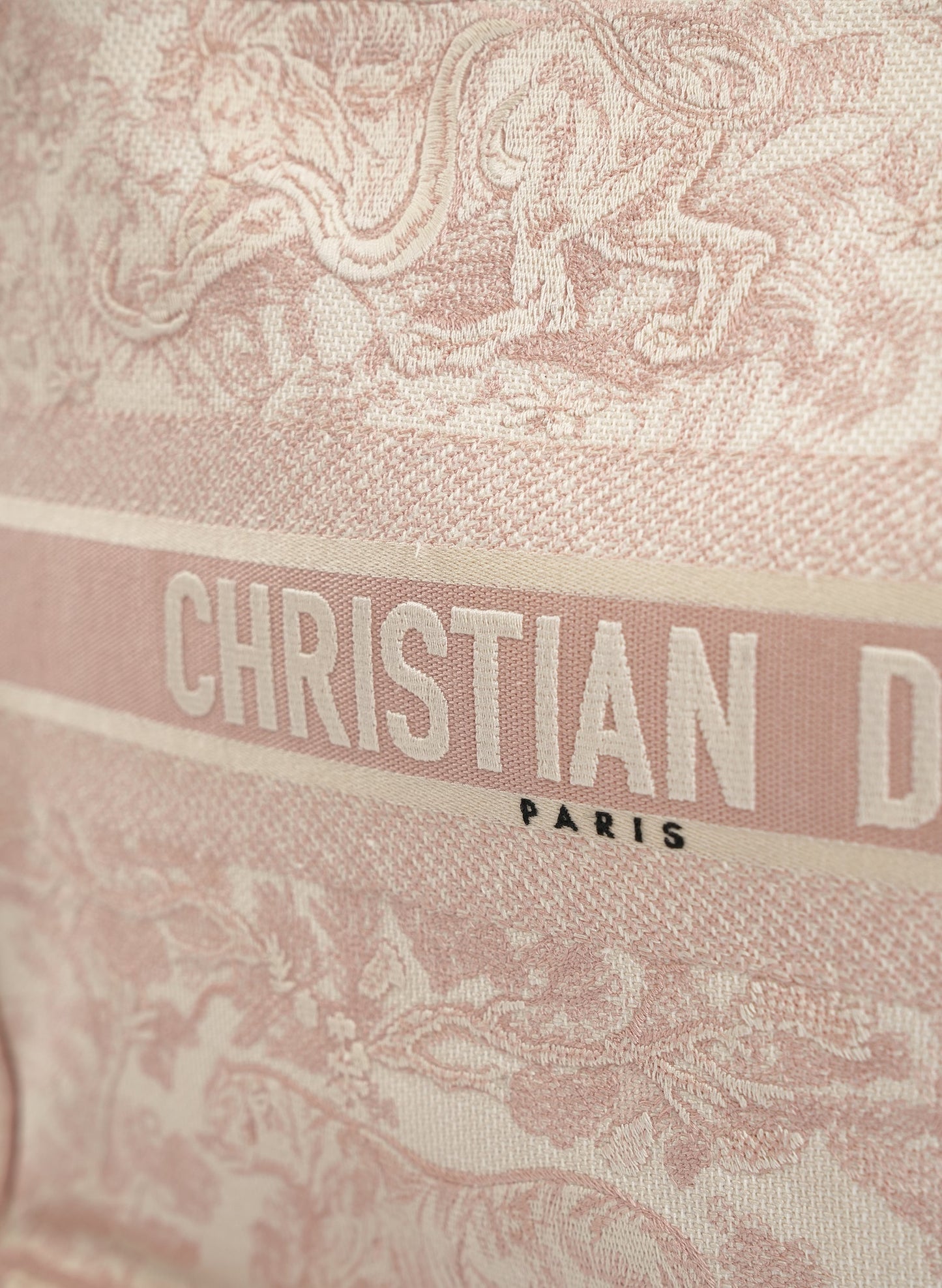 Christian Dior Pink Embroidered Toile De Jouy Book Tote Bag