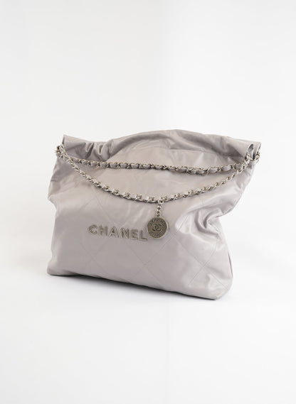 Chanel 22 Grey Calfskin Leather Handlebag