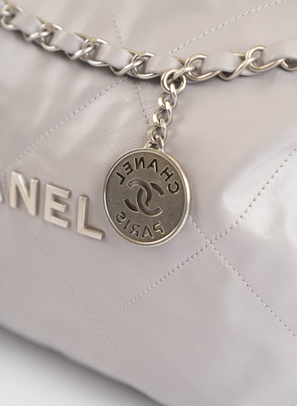Chanel 22 Grey Calfskin Leather Handlebag