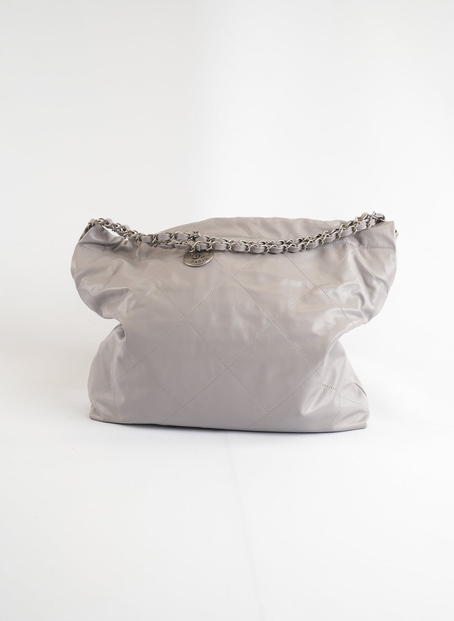 Chanel 22 Grey Calfskin Leather Handlebag