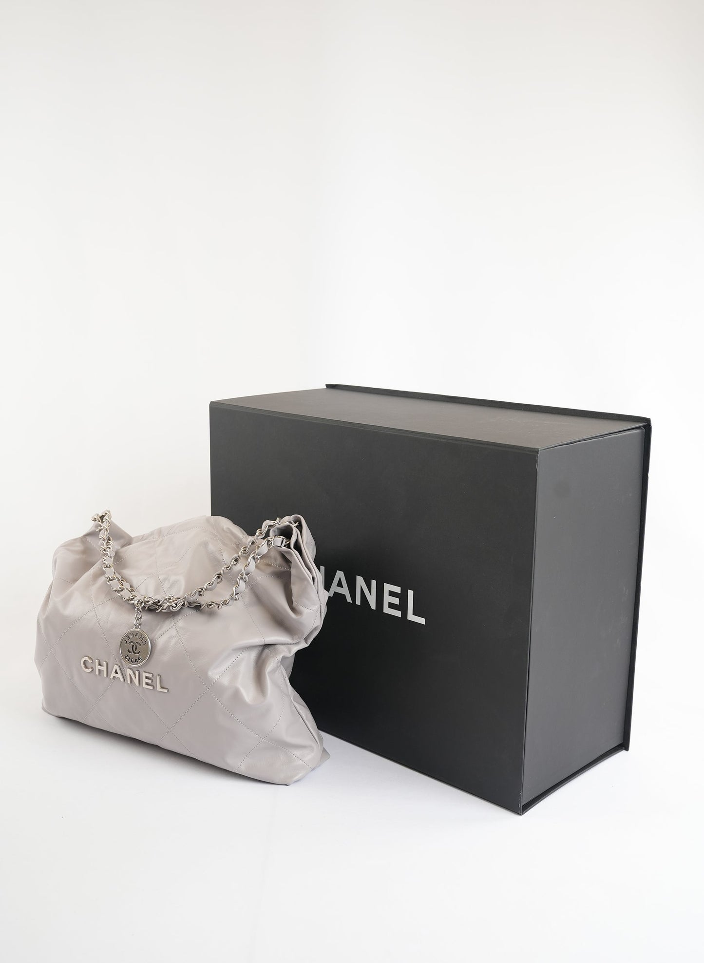 Chanel 22 Grey Calfskin Leather Handlebag