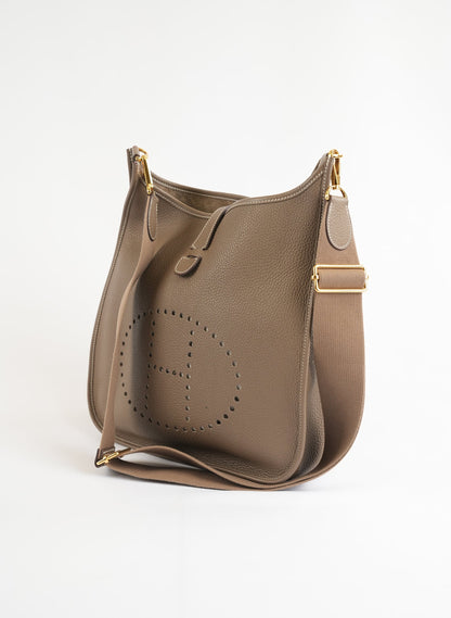 Hermès Etoupe Taurillon Clemence Evelyne Shoulder Bag