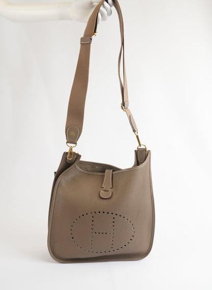 Hermès Etoupe Taurillon Clemence Evelyne Shoulder Bag