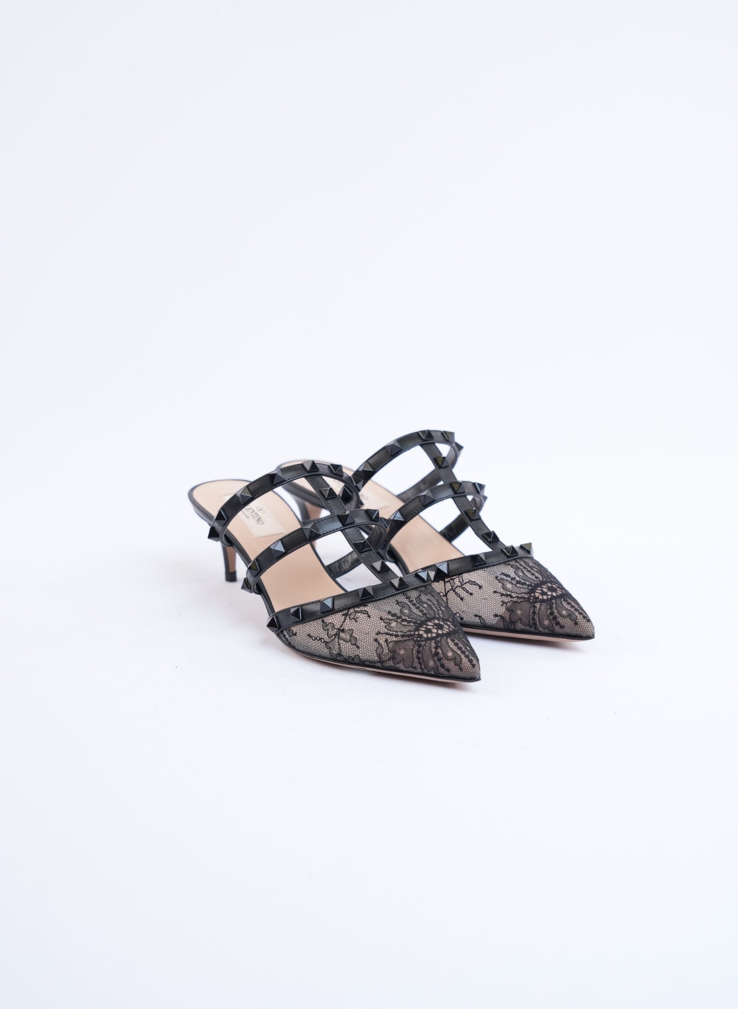 Valentino Rockstud Lace Caged Mules
