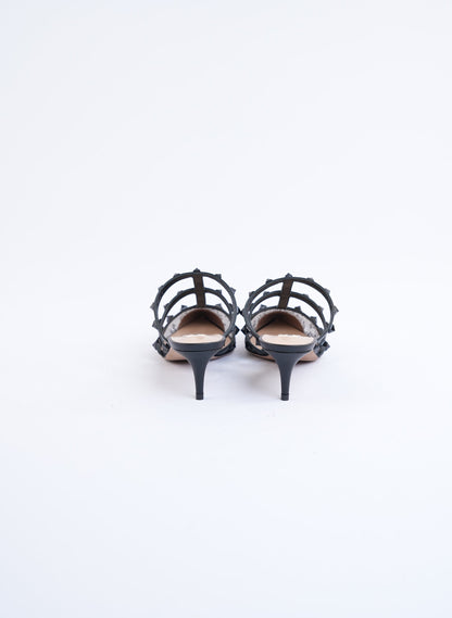Valentino Rockstud Lace Caged Mules