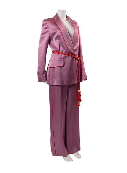 Peter Pilotto Cord Belt Pip¬≠ing-Trimmed Satin Blaz¬≠er and Trousers Set