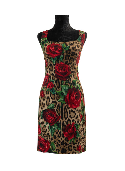 Dolce & Gabbana Leopard Rose Print Bodycon Mini Dress