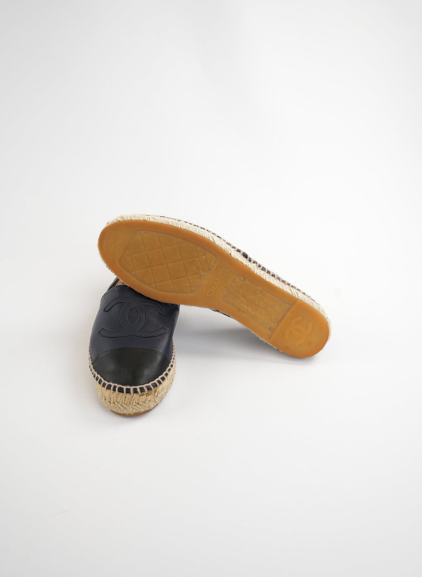 Chanel Interlocking CC Logo Leather Espadrilles
