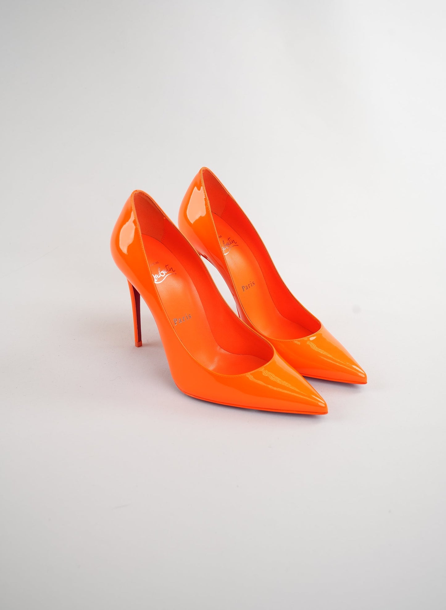 Christian Louboutin Kate 100 Patent Leather Orange Pumps