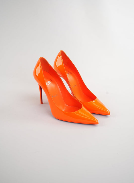 Christian Louboutin Kate 100 Patent Leather Orange Pumps