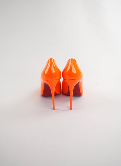 Christian Louboutin Kate 100 Patent Leather Orange Pumps