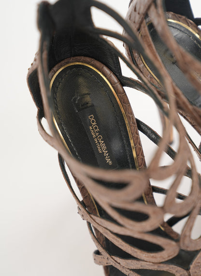Dolce & Gabbana Brown Python Leather Strappy Sandals