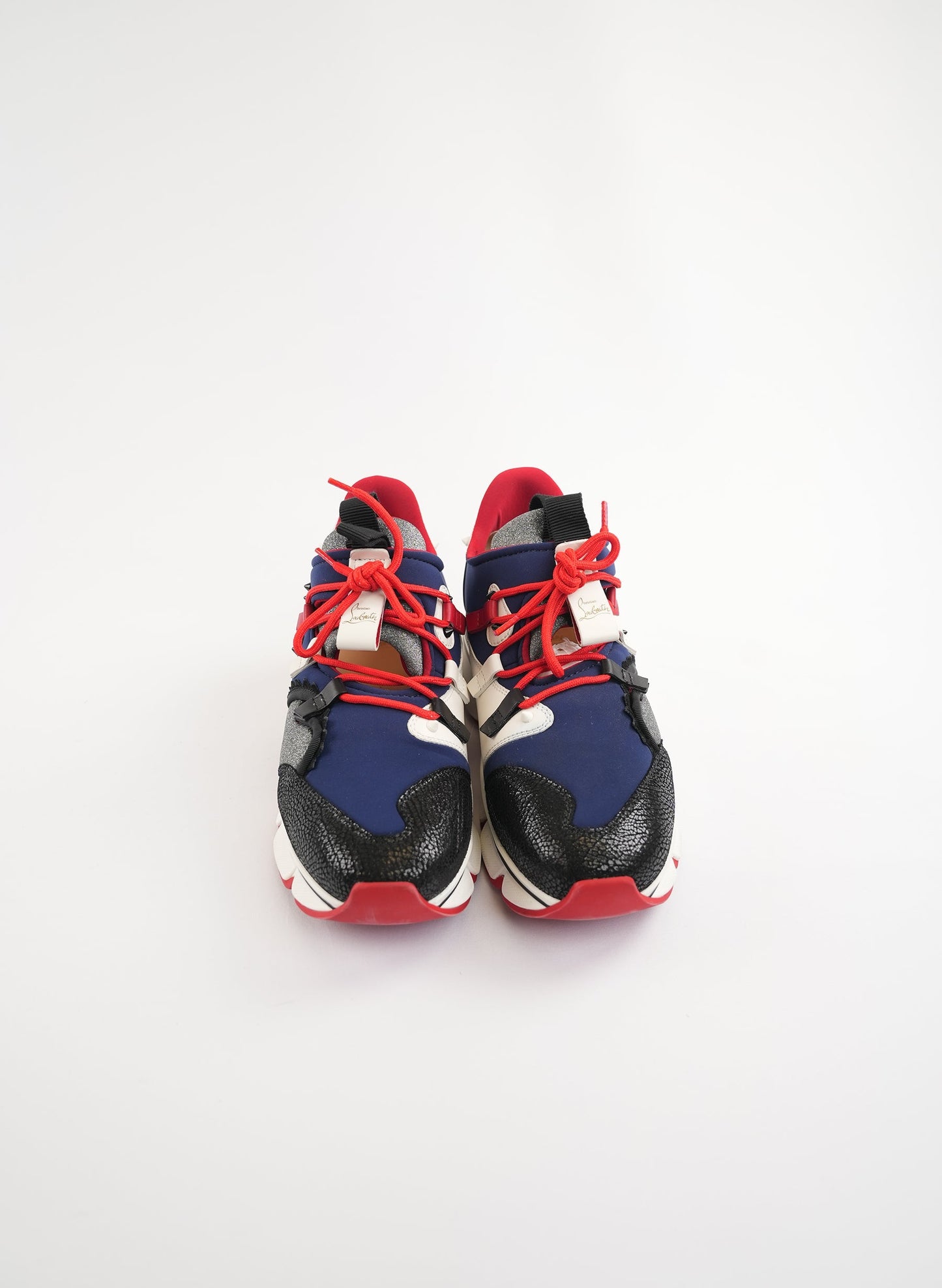 Christian Louboutin Neoprene Patent Glitter Red Wet Runner Flat Sneakers