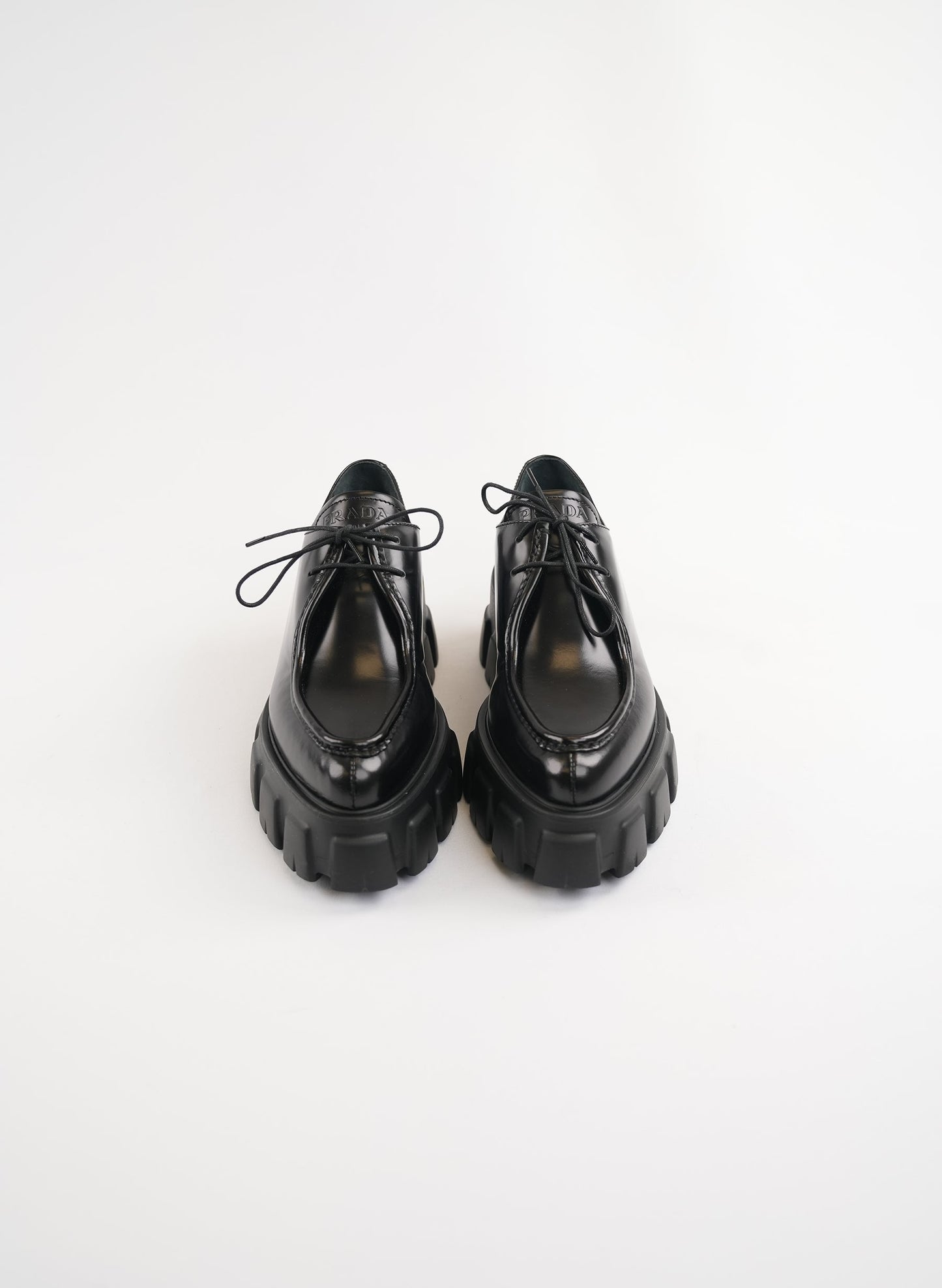 Prada Monolith Pointy Brushed Leather Lace-up Shoes