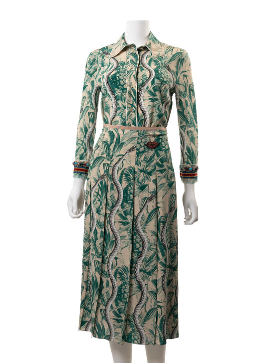 Gucci Snake Print Cr√™pe de Chine Shirt and Skirt Set
