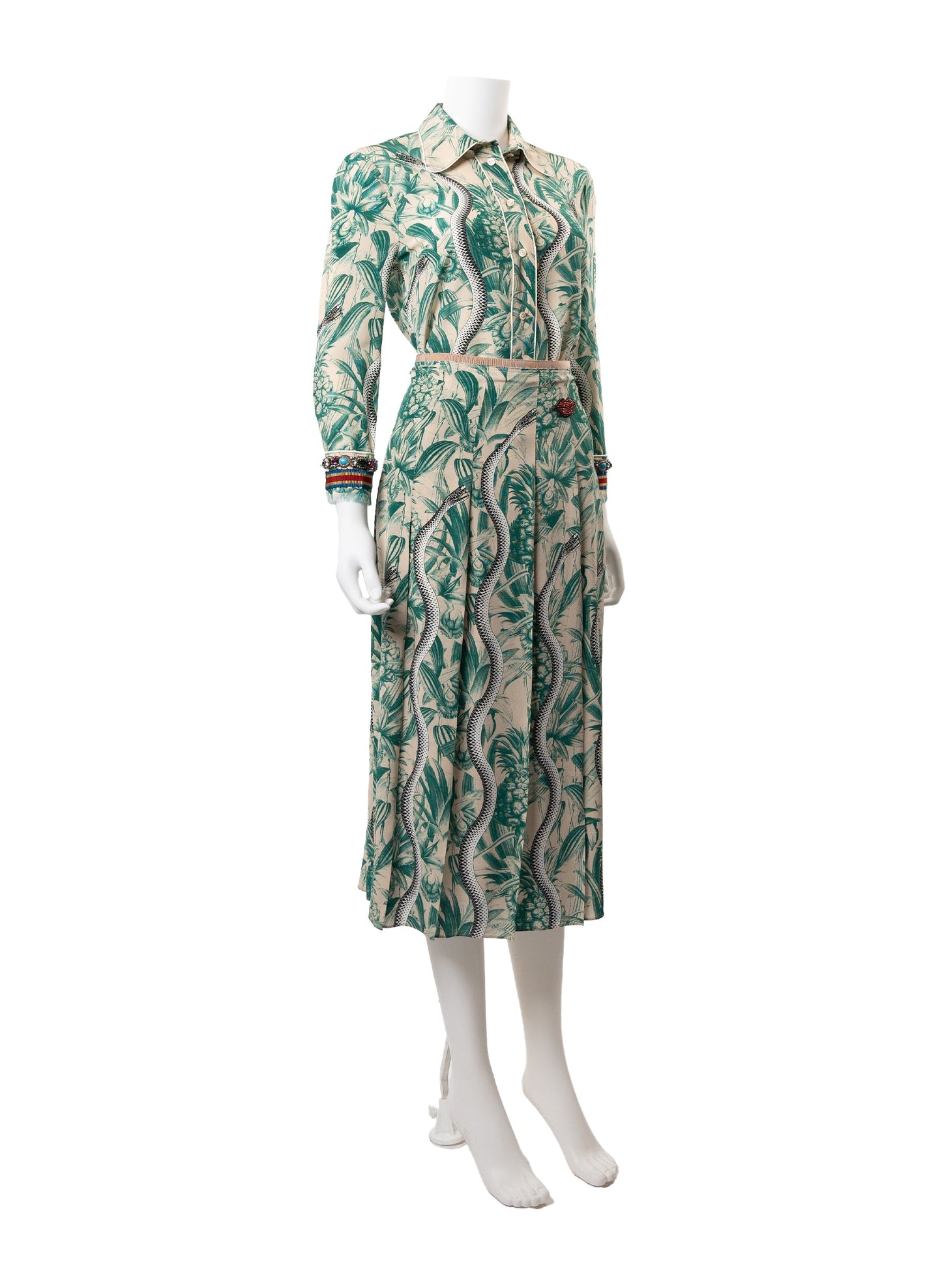 Gucci Snake Print Cr√™pe de Chine Shirt and Skirt Set