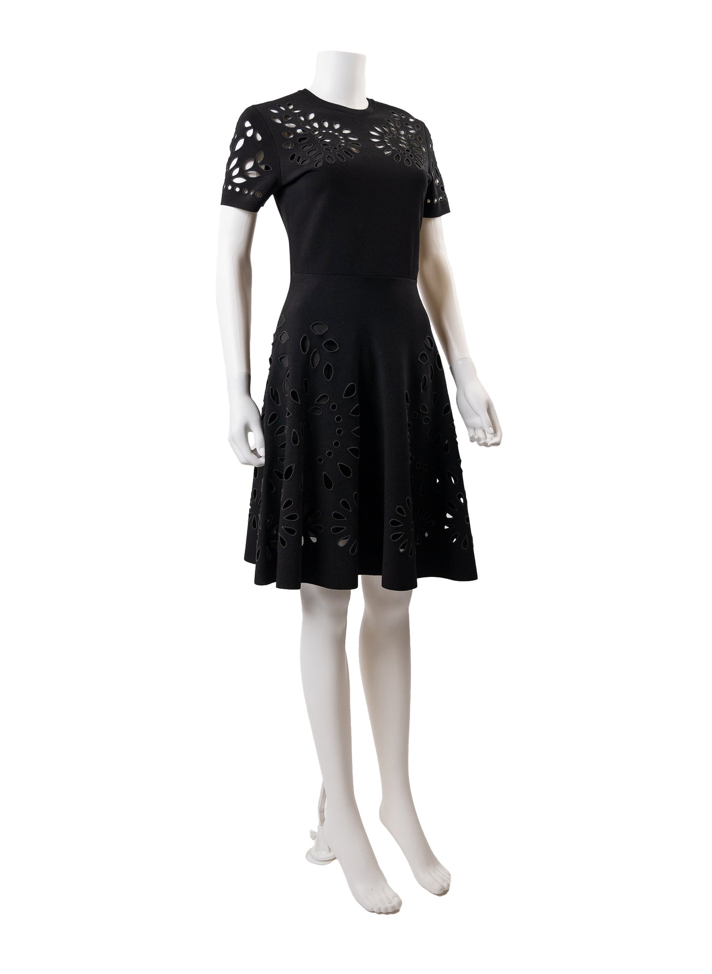 Valentino Short-Sleeve Fit-and-Flare Sangallo Viscose Knit Dress